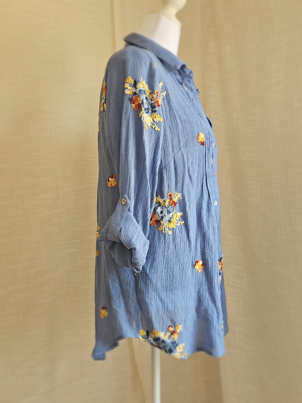 FIGUEROA & FLOWER 2-Piece Set Floral Embroidered Blue Tunic Blouse Cami Size 1X - Picture 4 of 16